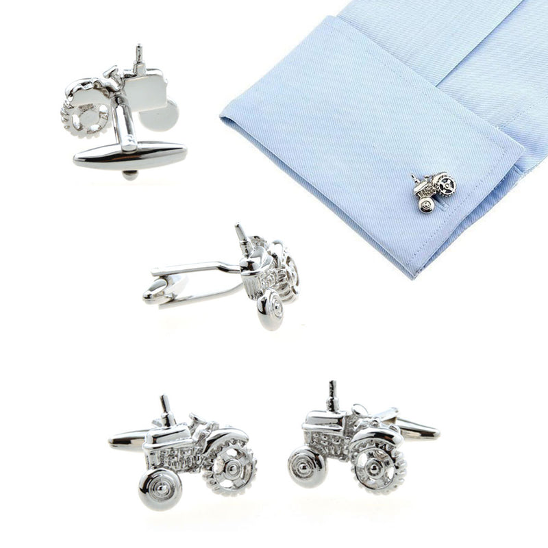 Farm Tractor Cufflinks (Silver) On Shirt Sleeve