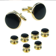 Black Tuxedo Cufflinks and Studs Set Gold 8-Piece