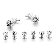 Double Knot Cufflinks Tuxedo Stud Set Silver 8-piece