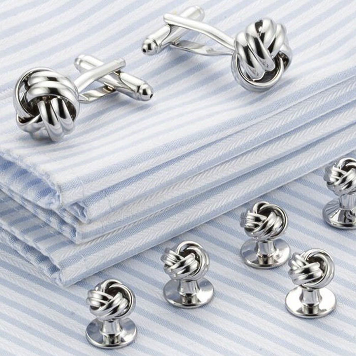 Cufflinks - Tuxedo 8 Piece Stud Set (Knot Double Silver)