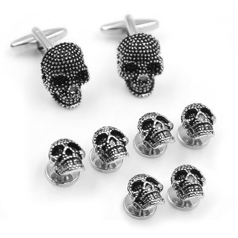 Nail Dot Skull Tuxedo Cufflinks and Shirt Studs Set Silver