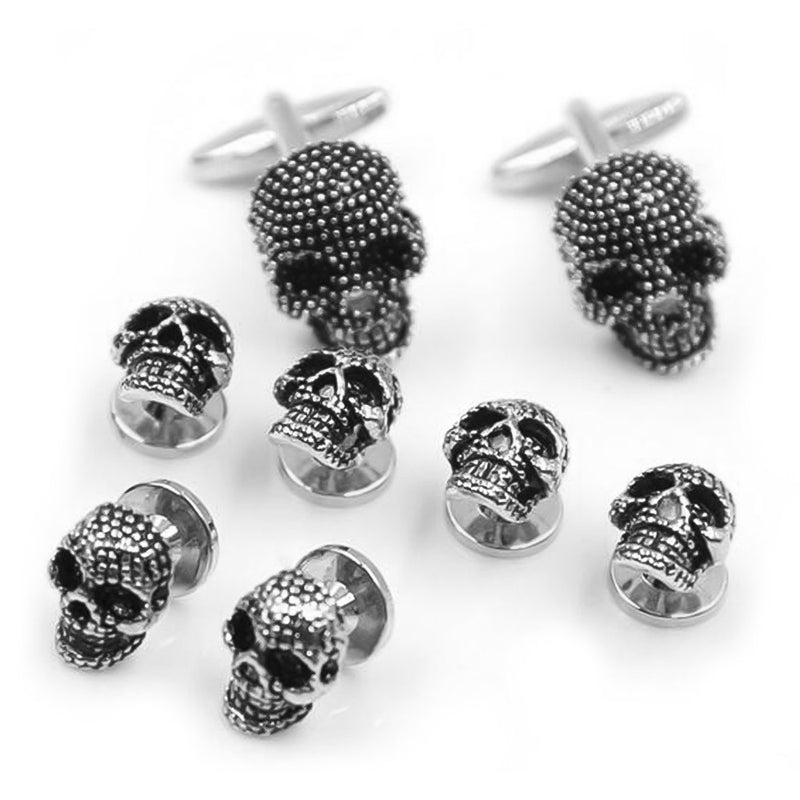 Nail Dot Skull Tuxedo Cufflinks and Shirt Studs Set Display
