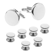 White Tuxedo Cufflinks and Shirt Stud Set 8-Piece Display Silver