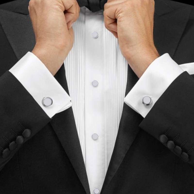 Cufflinks - Tuxedo 8 Piece Stud Set (Silver & White)
