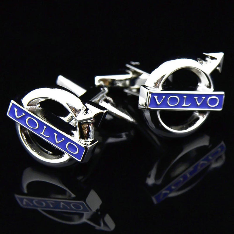 Volvo Cufflinks Car Logo Silver Blue Image Pair