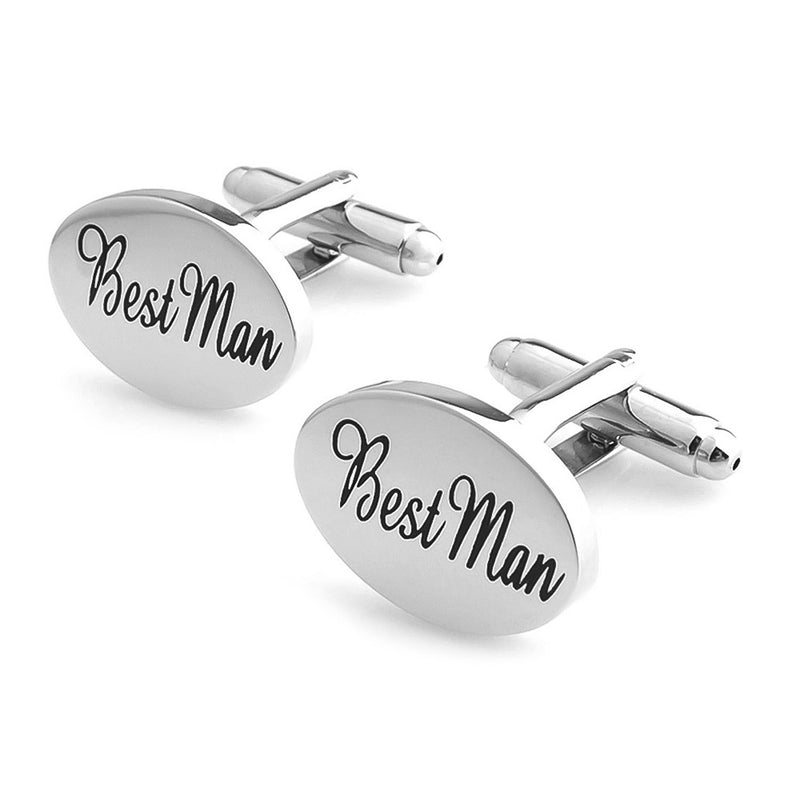 Best Man Cufflinks Silver Oval Front Pair