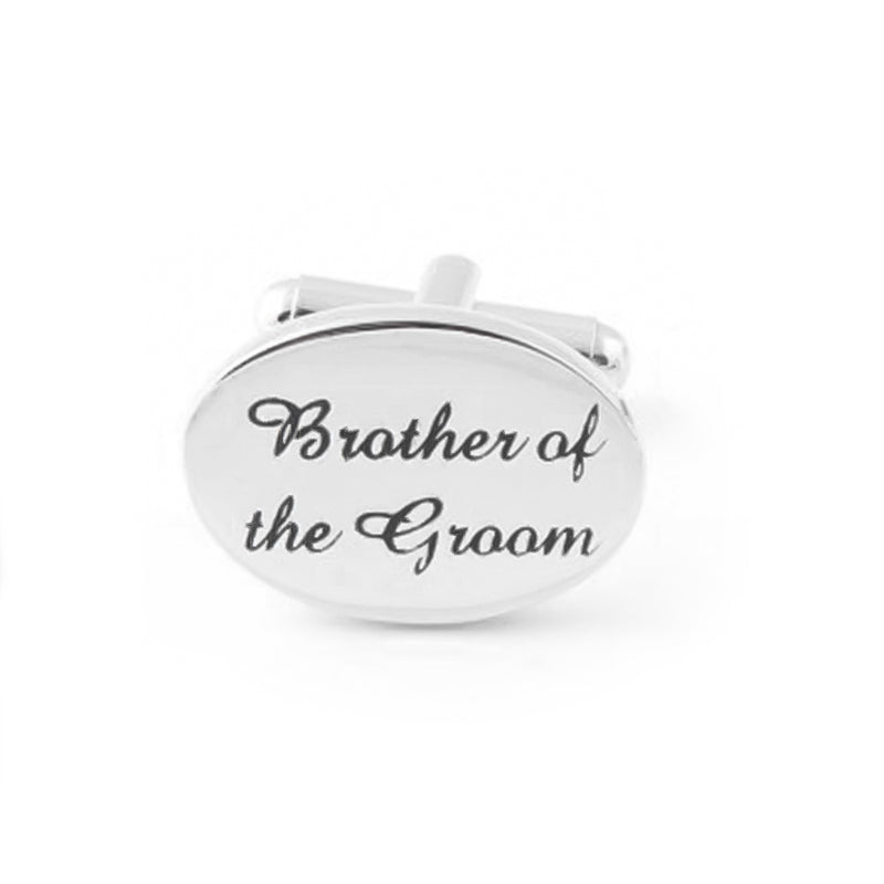 Brother Of The Groom Cufflinks Silver Oval Wedding Image Front