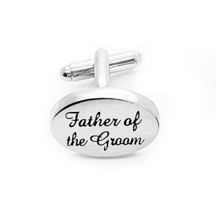 Father Of The Groom Cufflinks Silver Oval Wedding Image Front