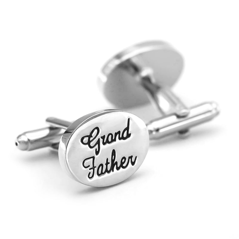 Grandfather Cufflinks Silver Wedding Oval Front and Back