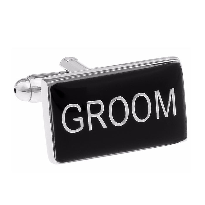 Wedding Groom Cufflinks Black Silver Image Front