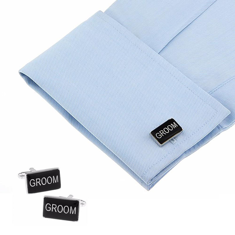 Wedding Groom Cufflinks Black Silver Image On Shirt Sleeve