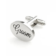 Groom Cufflinks Silver Oval Front