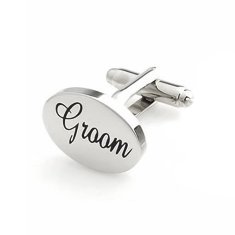 Groom Cufflinks Silver Oval Front