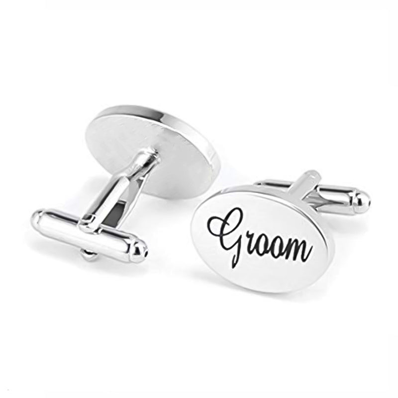 Groom Cufflinks Silver Oval Front Pair