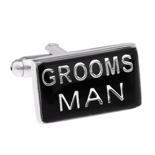 Wedding Groomsman Cufflinks Black Silver Image Front