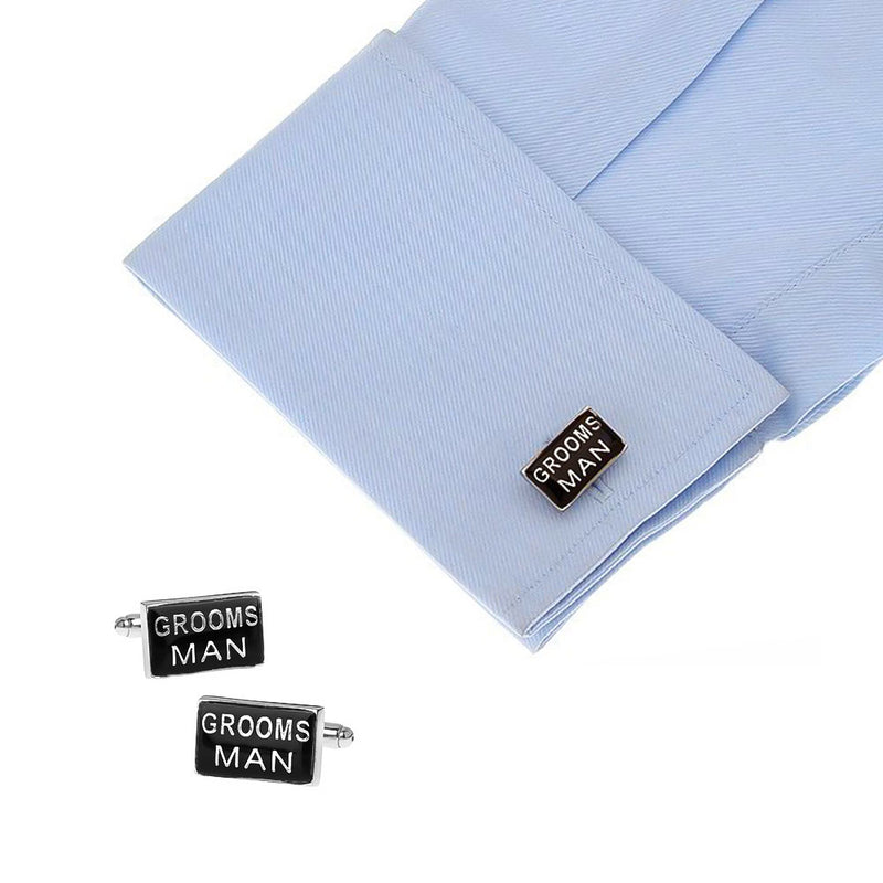 Wedding Groomsman Cufflinks Black Silver Image On Shirt Sleeve