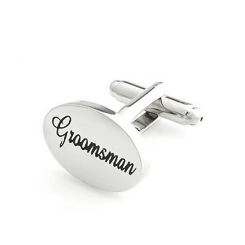 Groomsman Cufflinks Silver Oval Front