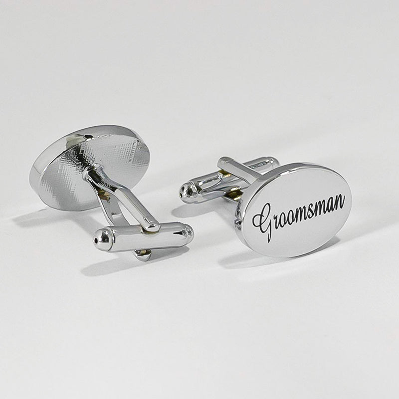 Groomsman Cufflinks Silver Oval Front Pair