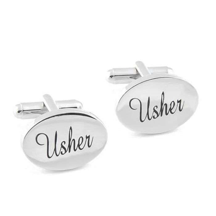 Usher Cufflinks Silver Oval Wedding Pair Image