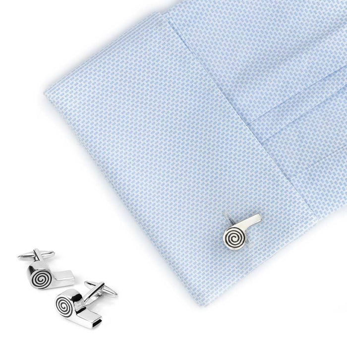Referee Whistle Cufflinks Sport Silver Image On Shirt Sleeve
