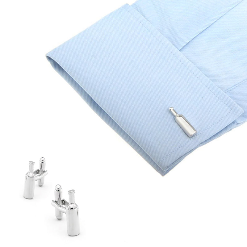 Wine Bottle Cufflinks Silver On Shirt Sleeve