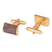 Rectangular Rounded Wood Cufflinks Gold Brown Front and Back