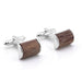 Rectangular Rounded Inlay Wood Cufflinks Silver Brown Pair