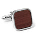 Rounded Square Brown Wood Cufflinks Silver Front