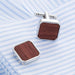 Rounded Square Brown Wood Cufflinks Silver On Shirt Sleeve