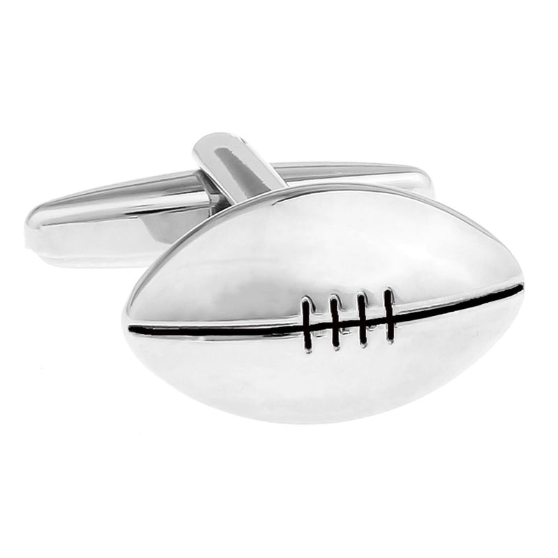 Rugby Ball Cufflinks Flat Design Silver Image Front