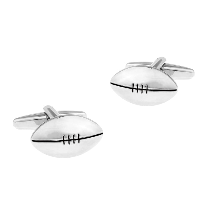 Rugby Ball Cufflinks Flat Design Silver Image Pair Front