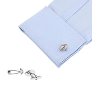 Rugby Ball Cufflinks Flat Design Silver Image On Shirt Sleeve
