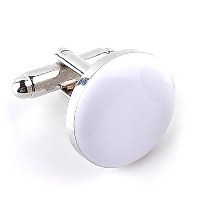 Silver Round Cufflinks White Resin Filled Image Front