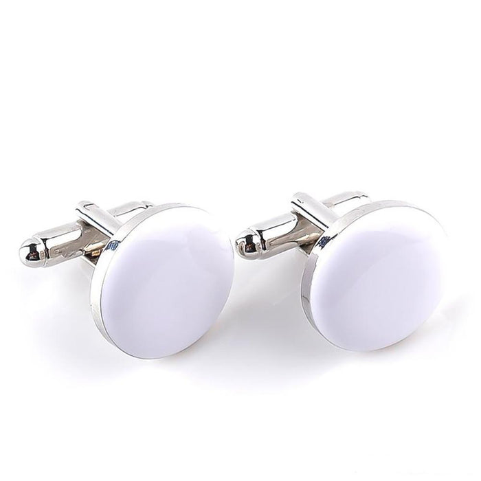 Silver Round Cufflinks White Resin Filled Image Pair