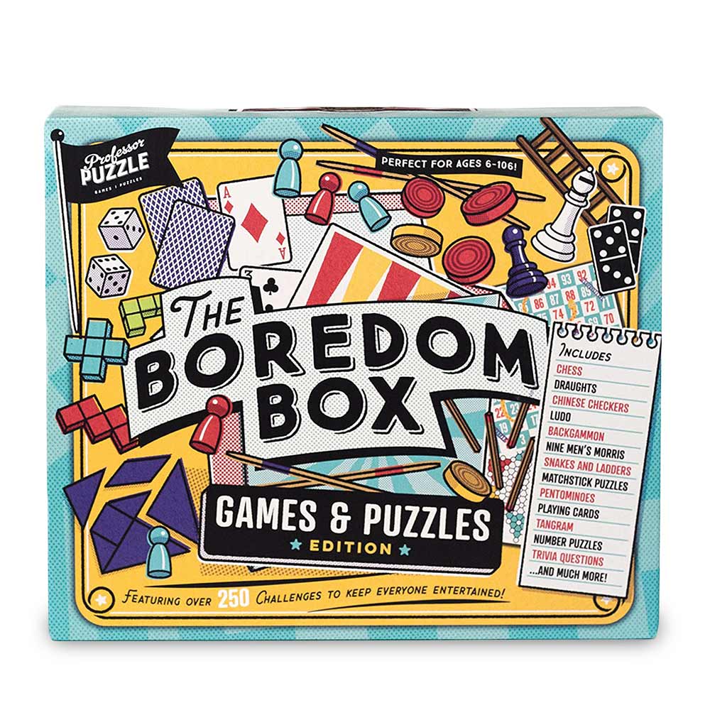 Boredom Busting Box Games and Puzzles Gift Box For Men Front