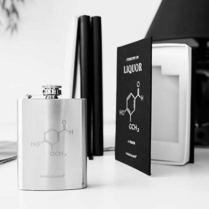 Chemistry 101 Book Hip Flask Gift Set For Men Display Close up Open