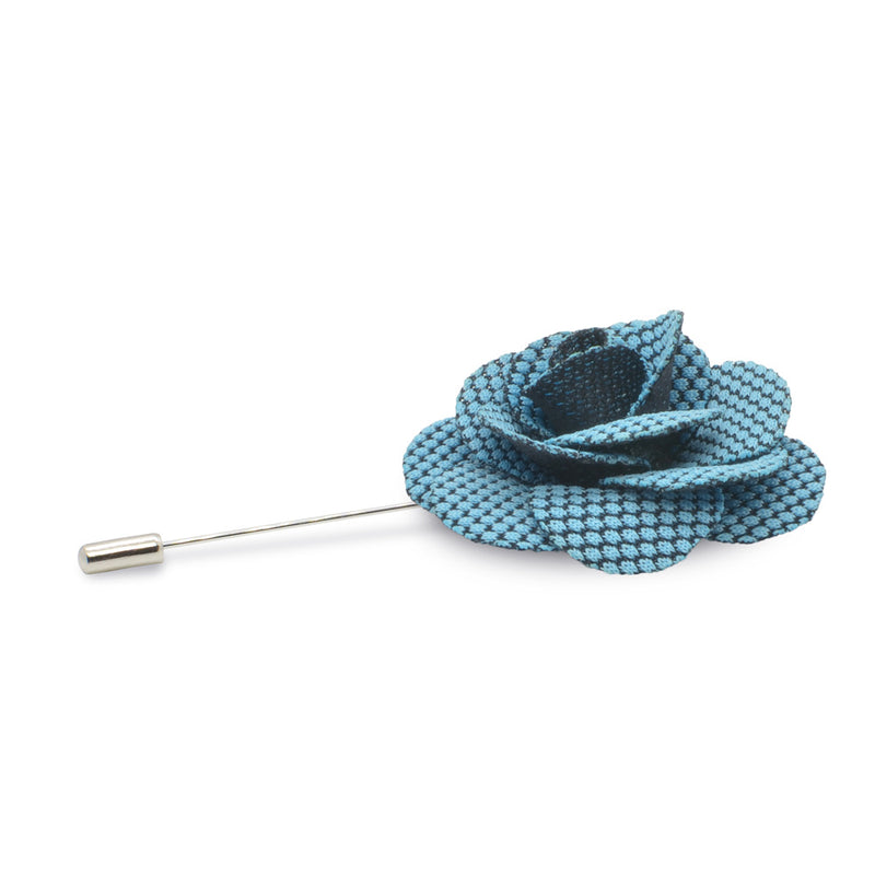 Lapel Pin - Flower (Cerulean Blue Dot Pattern on Black) | That Bloke