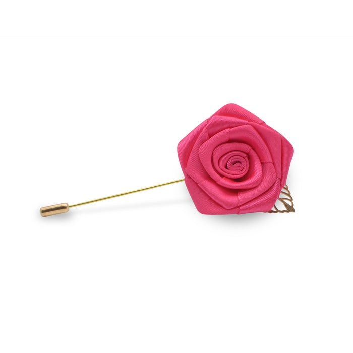 Lapel Pin - Rose with Gold Leaf (Hot Pink) | That Bloke