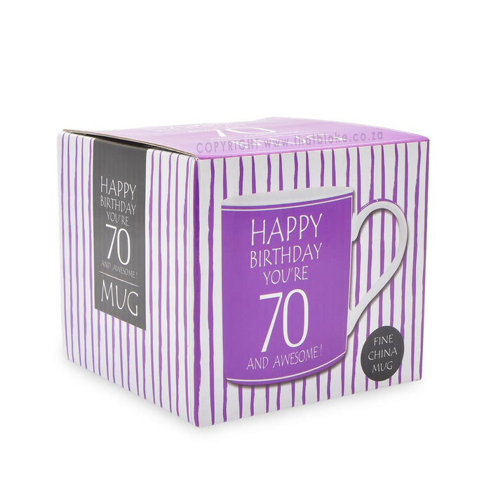 70th Birthday Gift Mug Happy Birthday Purple Box