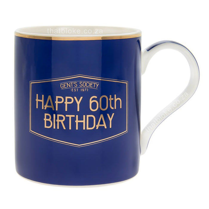 Gent's Society Happy 60th Birthday Gift Mug For Men Navy Blue and Gold
