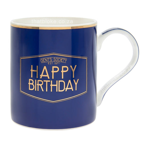 Gent's Society Happy Birthday Gift Mug For Men Navy Blue and Gold