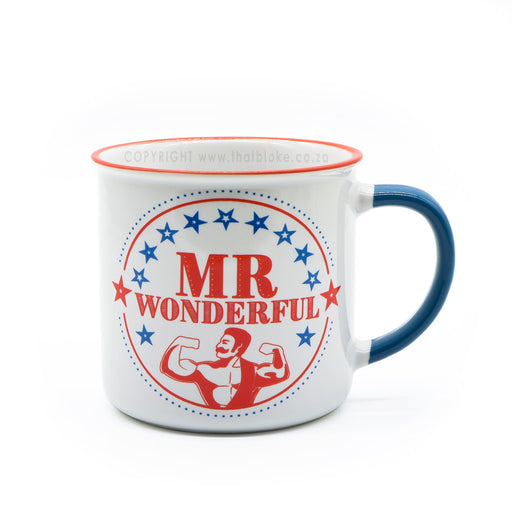 Mr Wonderful Mug Ceramic Red Blue White Image Front