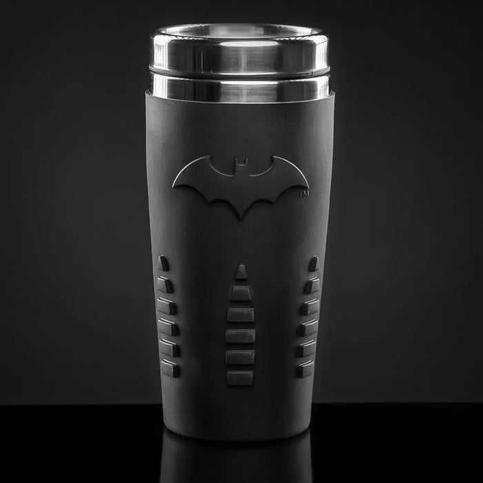 Batman Travel Mug Black Rubberised Front Display Image