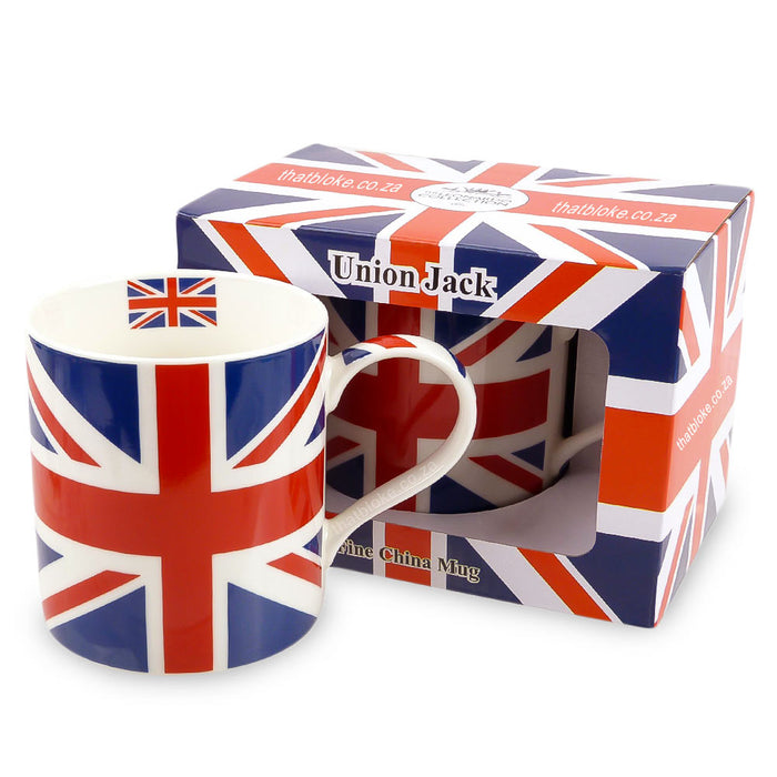 Union Jack Gift Mug With Box British Flag Red and Navy Blue