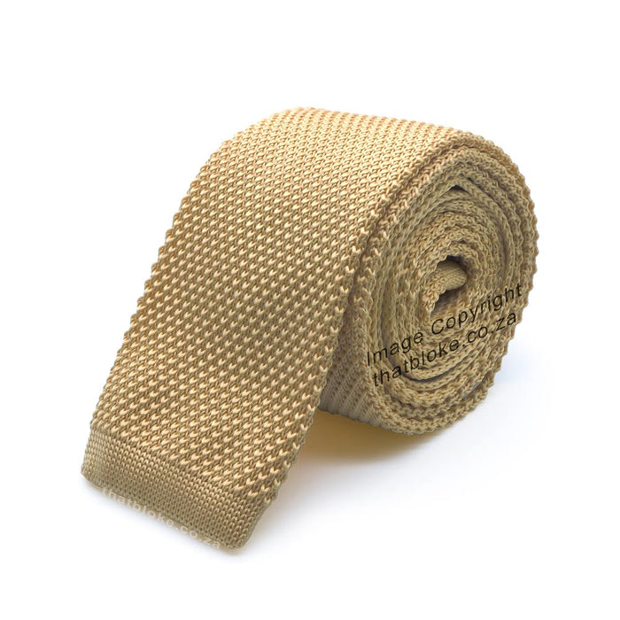 Golden Stone Beige Tie For Men Knitted Polyester