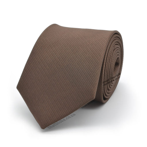Chocolate Brown Neck Tie For Men Silky Stripe Pattern Front Image