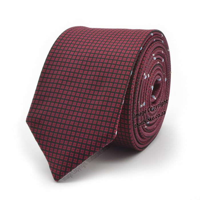 Black Square Dark Maroon Neck Tie For Men With Shell Pattern Double-Sided Polyester
