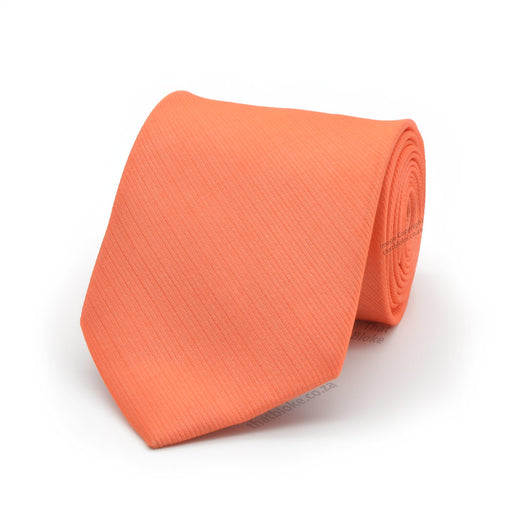 Fusion Coral Orange Neck Tie For Men Striped Texture Polyester Front View