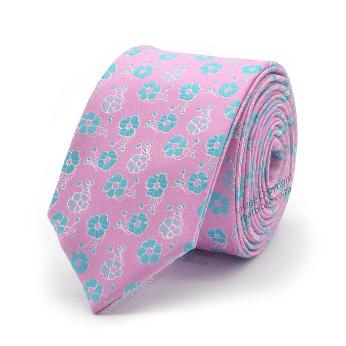 Neck Tie - Pink Light Floral Pattern (Double-Sided)