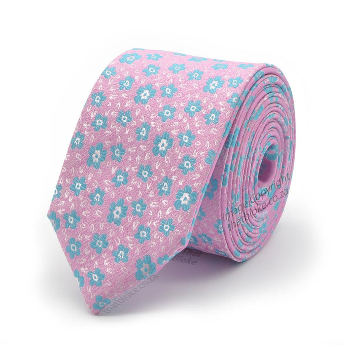 Neck Tie - Pink Light Floral Pattern (Double-Sided)